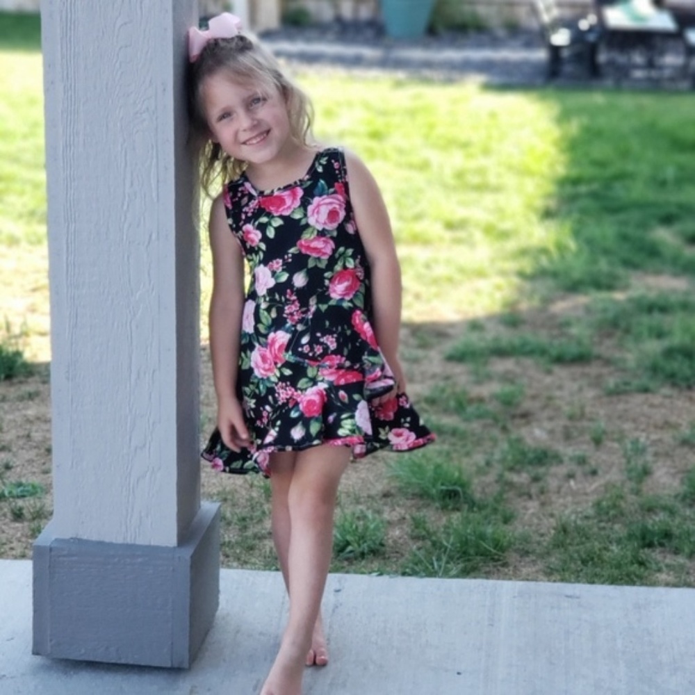 Floral Cotton Pink & Black Summer Dress